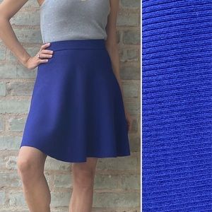 Rebecca Taylor Skirt Dark Cobalt Blue Ribbed Stretch Elastic Skater Flare Mini